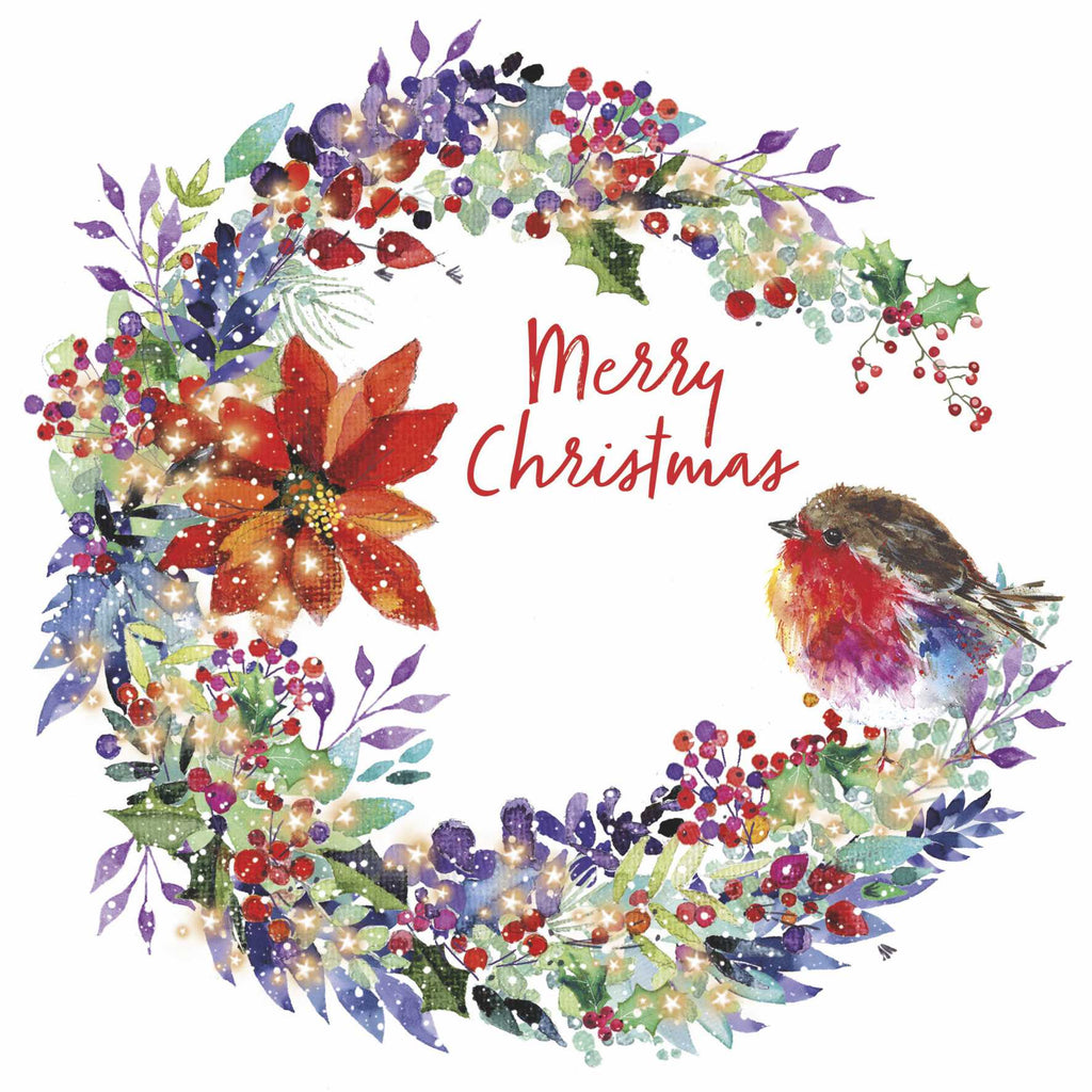 Robin and Wreath and Fluffy Robin Twinpack Christmas Card (Pack of 10)