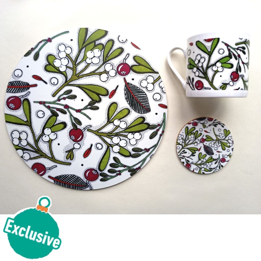Mistletoe & Hawthorne Coasters, Placemats and Mugs